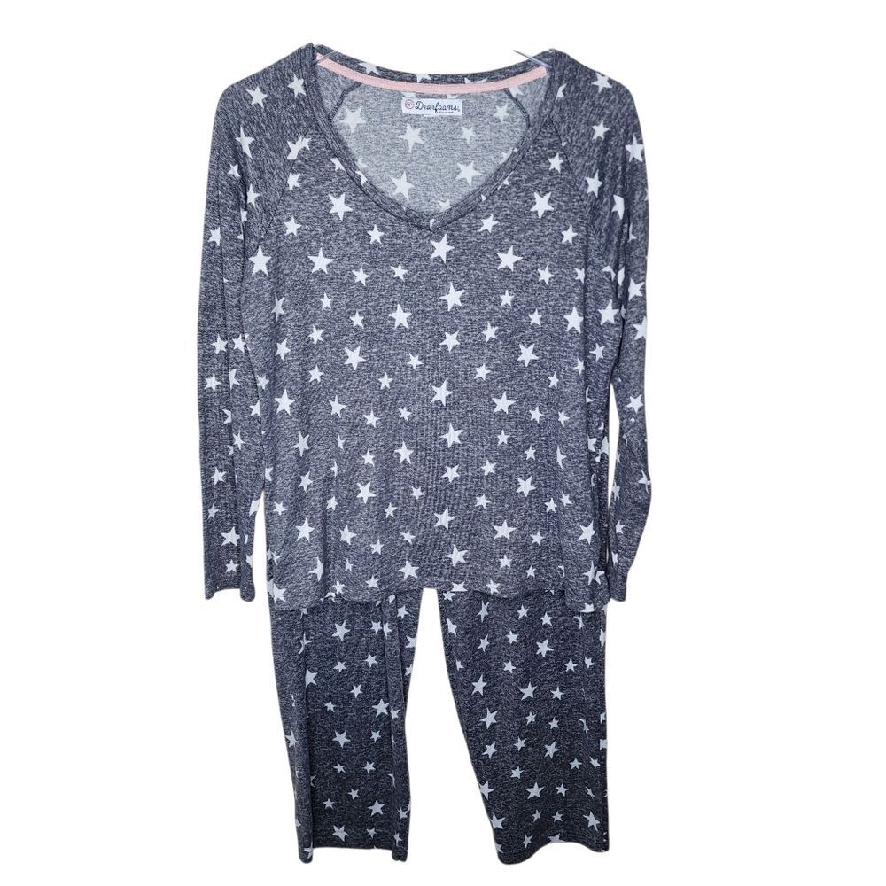 Dearfoams Starry Gray Pajama‎ Set Women's Size Large
